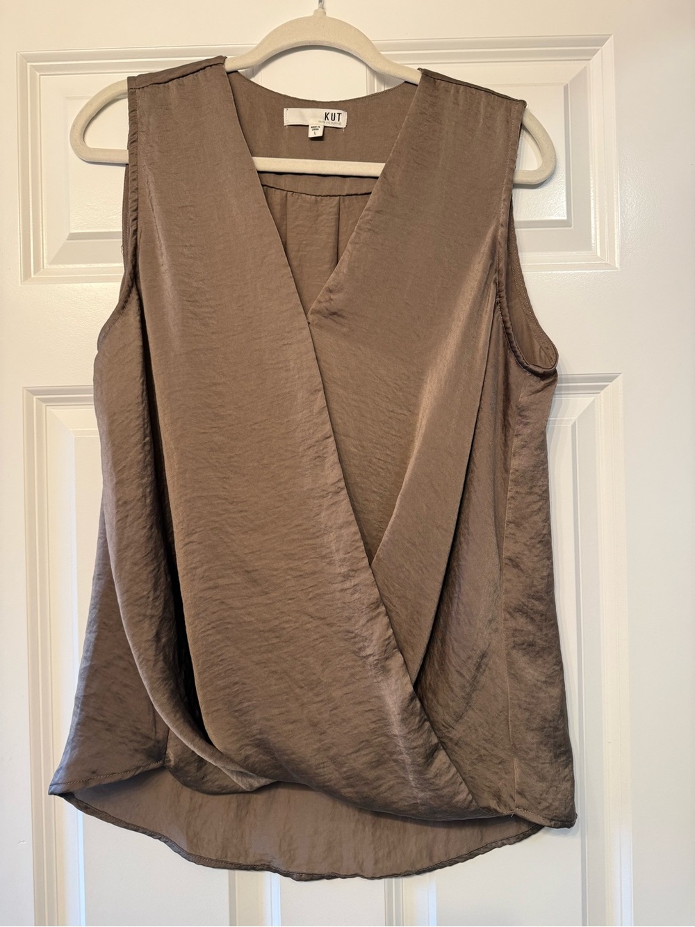 Kut from the Kloth Taupe Satin-Look Draped Sleeveless Top